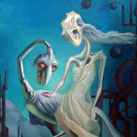 Engineer's Daughter And Big Metal Bird - oil on canvas 40cm x 30cm